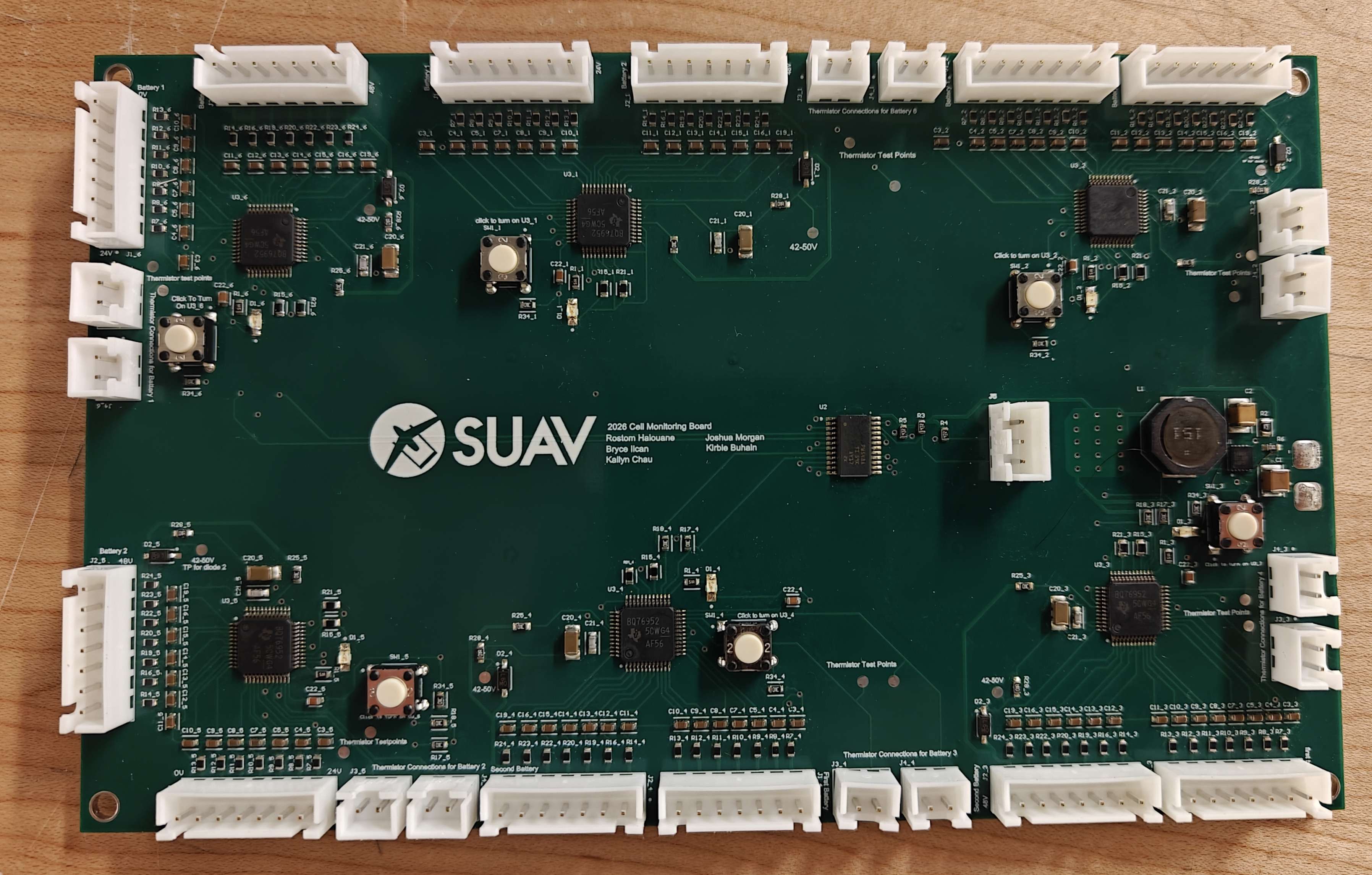 Assembled SUAV BQ76952 cell-monitoring board