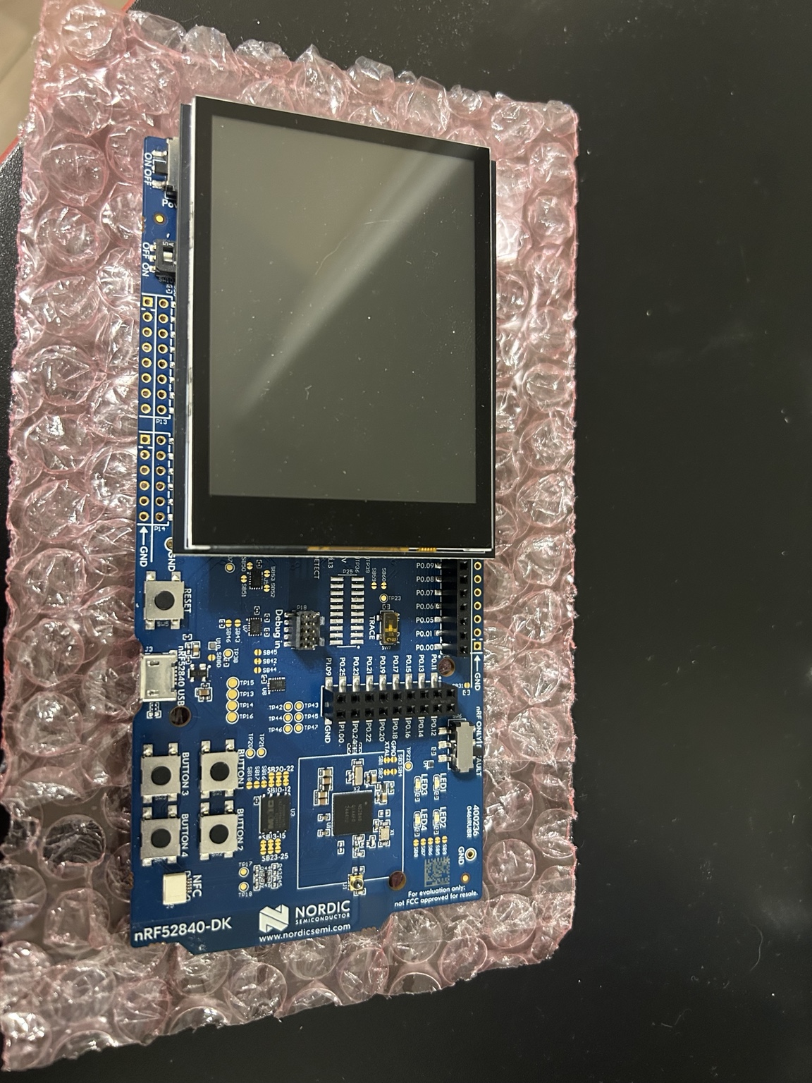 Nordic Semiconductor nRF52840 development board with an attached LCD display