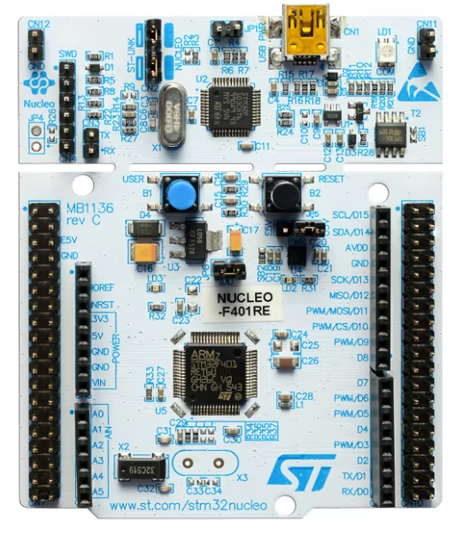 Course-provided STM32 development PCB used for the Bluetooth-controlled RC car